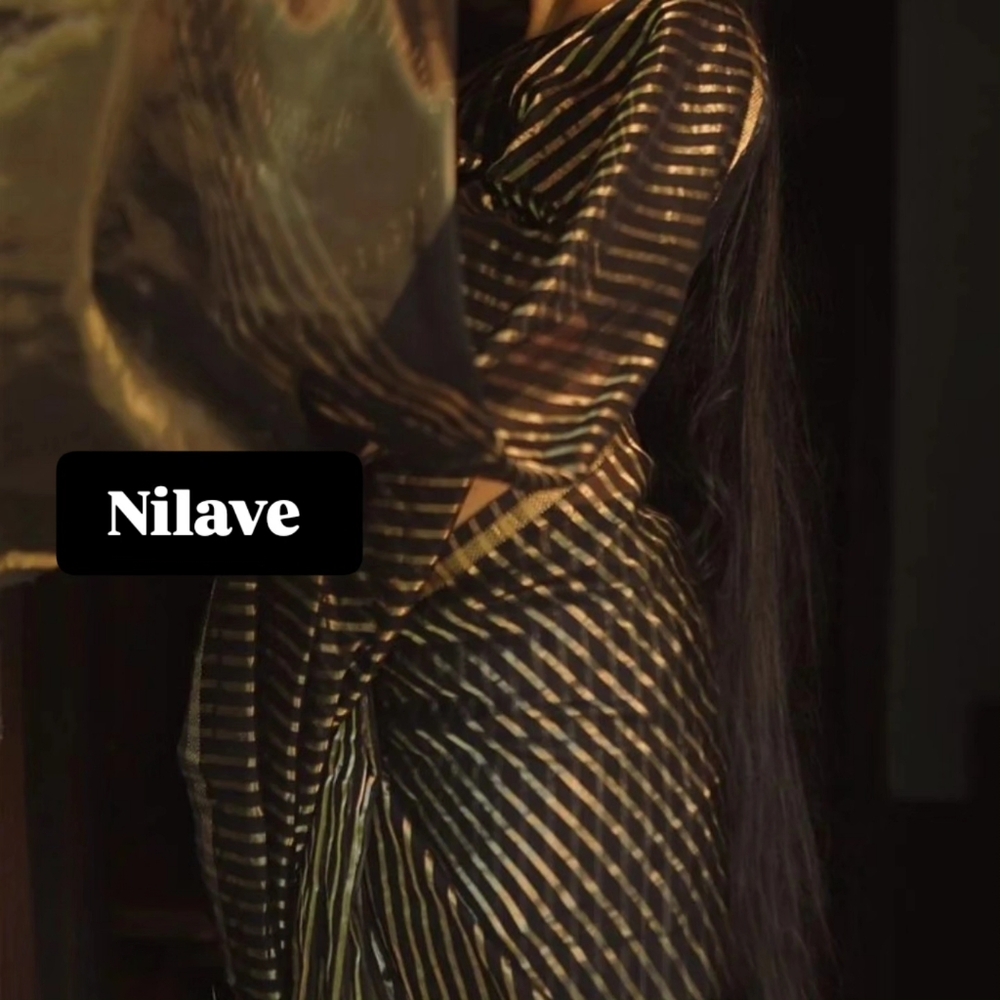 Elegant Black and Gold Striped Saree
